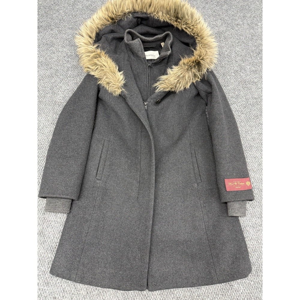 Babaton Aritzia Women's XXS Gray Wool Cashmere Coat Faux Fur Hooded Long Jacket